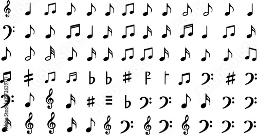 set of 100 Music notes icon set, Music notes symbol, vector illustration