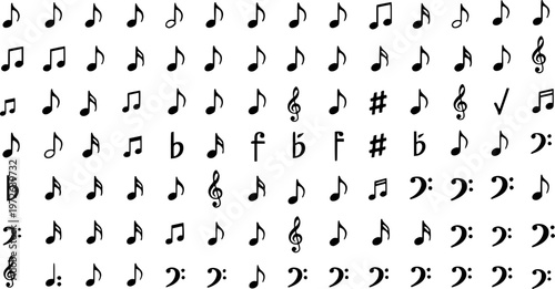 set of 100 Music notes icon set, Music notes symbol, vector illustration