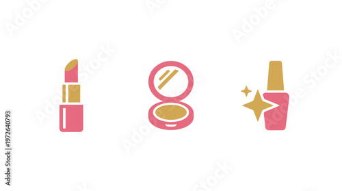 Cosmetic Icons: Lipstick, Powder Compact, and Nail Polish - Beauty Essentials