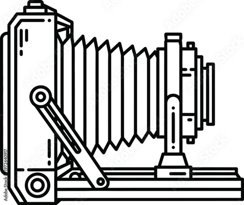 Vintage camera day illustration classic bellows camera sketch for photography enthusiasts and collectors