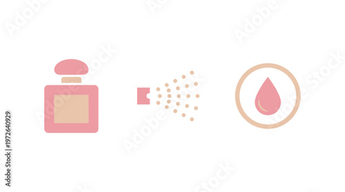 Perfume bottle spraying essence with a drop icon, flat design