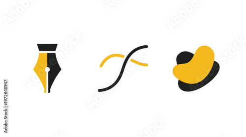 Creative Icons: Pen Nib, Flowing Lines, Abstract Shape - Design Elements