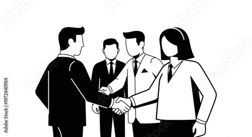 Business professionals shaking hands in agreement.