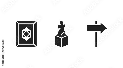 Icon Set: Art, Sculpture, and Directional Sign