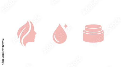 Cosmetic Icons: Face, Droplet, Cream Jar - Skincare and Beauty Concept