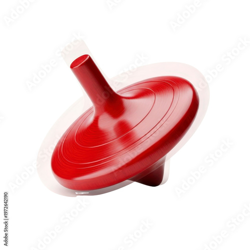 Red spinning top toy isolated on transparent background
