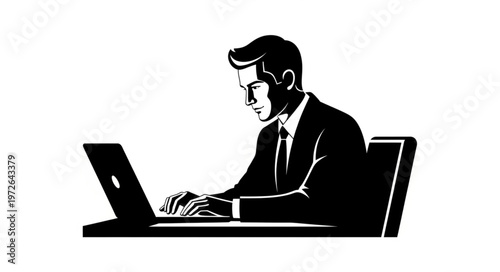 Businessman Working On Laptop In Formal Suit.