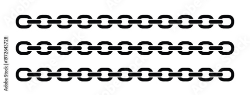 Linked chain vector icon, black design illustration showing interlocked chain links, clean and minimal style for security, connectivity, and mechanical-themed graphics.