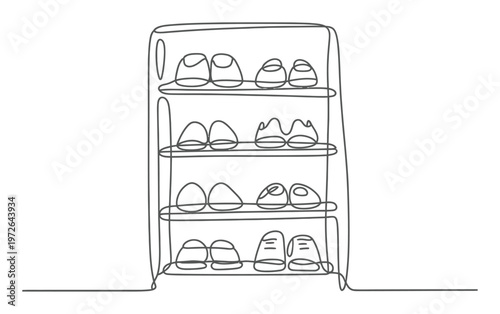Shoe Rack with Shoes Vector Line Illustration