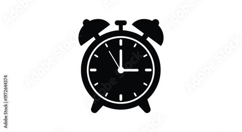A striking black silhouette of a classic alarm clock with visible hands representing the passage of time silhouette