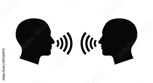Two human heads facing each other with speech bubbles representing communication and dialogue a striking silhouette high quality