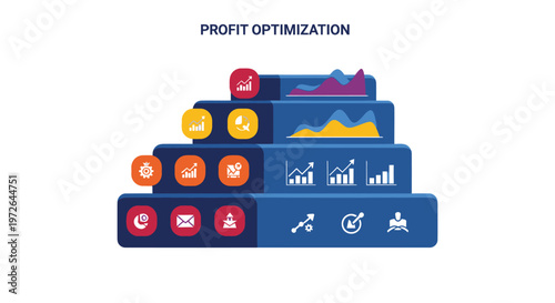 Profit Optimization Infographic: Business Growth Strategy Pyramid with Charts and Icons