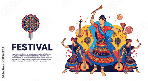 Indian Folk Dance Festival Celebration with Music and Traditional Attire