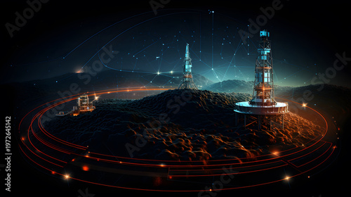 Satellite and signal transmission background with radar and orbit visuals.