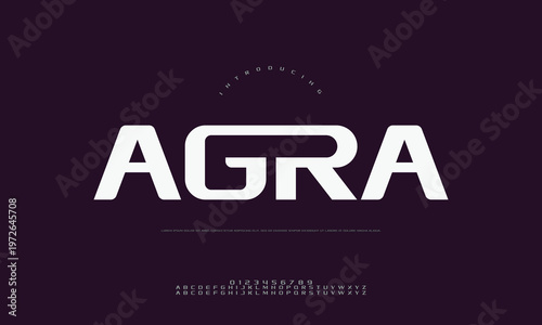 Agra bold modern sans-serif font typography design on dark background with font family with font type with graphic design with design element with custom font with font name