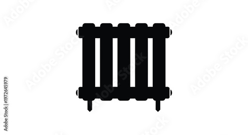 A stark black silhouette of a vintage cast iron radiator against a plain white background silhouette high quality