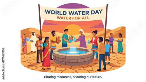 World Water Day Gathering at Wellspring Flat Vector Art