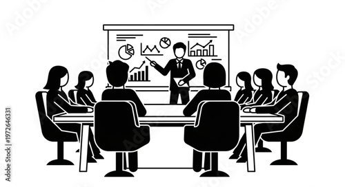 Corporate team meeting presentation with presenter leading.