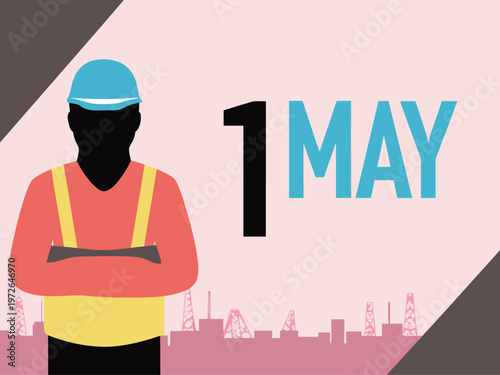 International workers day, a group of diverse workers celebrating 8 hours day in Tasmania with a clock and a calendar