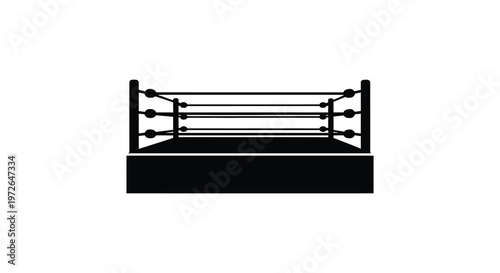 Quadro em tela A stark black silhouette depicts a professional boxing ring with ropes and corne