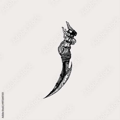 Hand drawn sketch of a ritual bone dagger