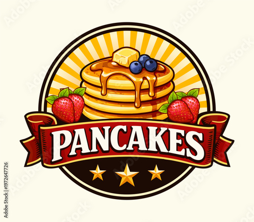 Pancake logo vector illustration template. Simple design letter in circle