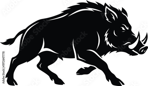 Angry wild boar hog charging silhouette isolated on transparent background ready to be placed on any background easy to use flat vector.