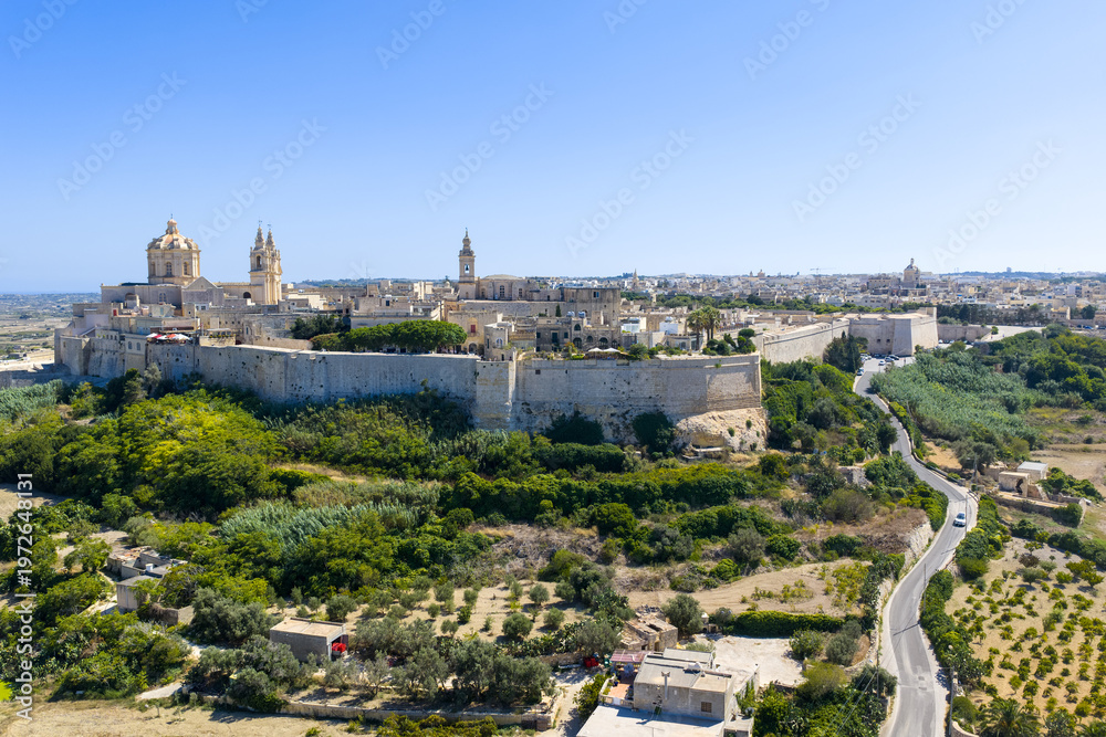 Fototapeta premium Mdina fortified city walls and skyline - Mdina, Malta
