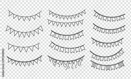 Creative collection of decorative triangular bunting flags in various styles Vector silhouette