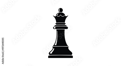 A stark black chess queen stands prominently against a white background creating a dramatic silhouette high quality professional