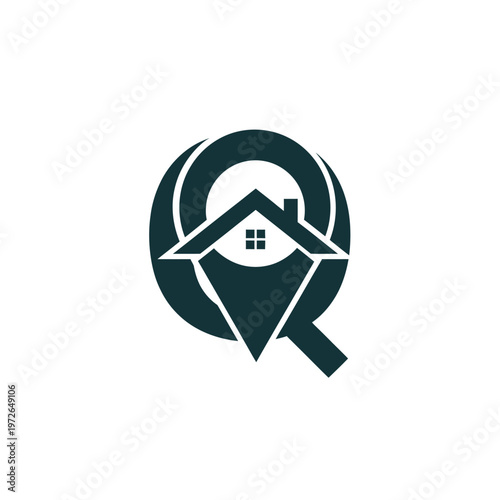 Q letter location house logo design concept. property development company logotype icon symbol.