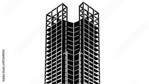 Urban Construction Development: Minimalist Black and White Graphic of Skyscraper Steel Frame Structure.