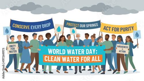 World Water Day Parade with People Advocating Water Conservation