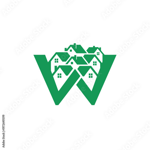 Green letter w real estate logo with multiple house icons for property development company.