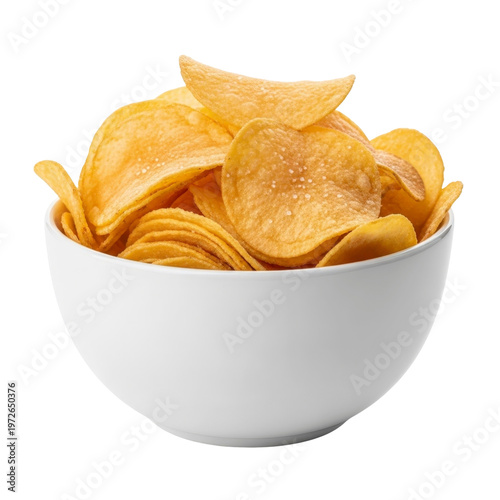 Bowl of potato chips isolated on transparent background