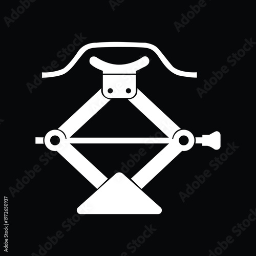 Solid White Silhouette Scissor Car Jack Lifting Frame Vector Icon 