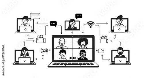 Group Video Conference Participants on Laptop Screens.