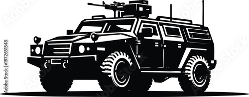 Armored military vehicle with machine tactical transport illustration for security and defense concepts isolated on white isolated on white background