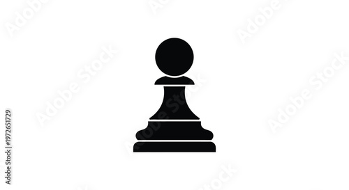 A stark black silhouette of a chess pawn stands prominently against a clean white background silhouette high quality