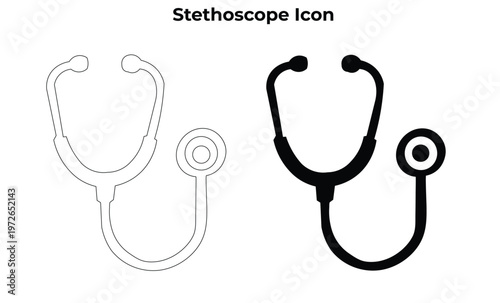 Stethoscope Vector Icon Set. Medical Equipment, Doctor Checkup, and Healthcare Symbols in Outline and Solid Style.