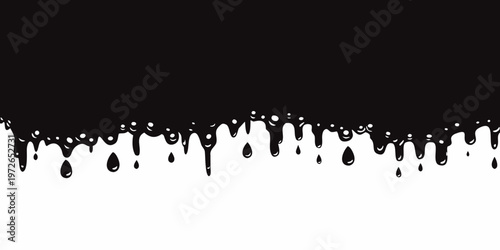 Black dripping paint or liquid against a stark white background