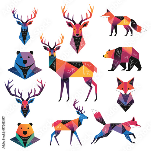 Funny cartoon animals vector set with cute silhouettes