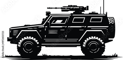 Armored military vehicle with mounted machine transport illustration for defense or security concepts isolated on white isolated on white background