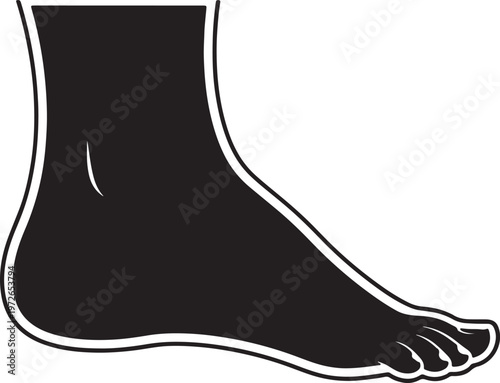 Black and white silhouette of a human foot with toes pointed slightly upward also transparent background