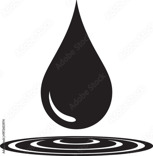 Black water drop falling into ripples also transparent background waterdrop