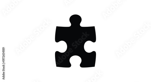 A single black puzzle piece is isolated on a white background representing connection and problem solving silhouette