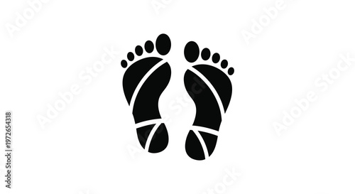 A striking black image displays two human footprints providing a simple yet evocative visual representation silhouette high quality
