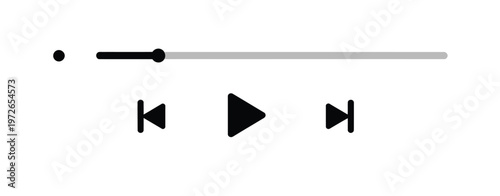 Music and video play bar icon, flat vector illustration of an audio player with time slider, pause, rewind, and fast forward buttons, isolated on white background for songs, podcasts, and media apps.