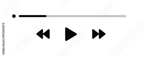 Audio and video player vector, music play bar with interactive controls including slider, pause, rewind, and forward, clean icon design suitable for media interfaces and digital playlists.