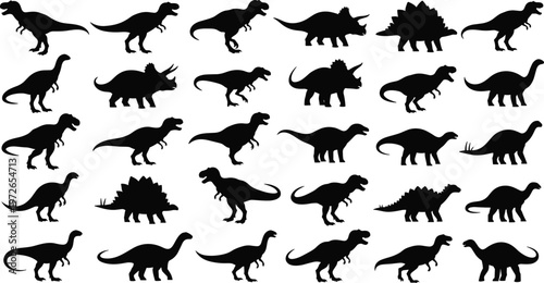 Dinosaur silhouette illustration, prehistoric animal design, fossil creature artwork, black vector dinosaur, repeating pattern art, paleontology inspired graphic, educational decorative element